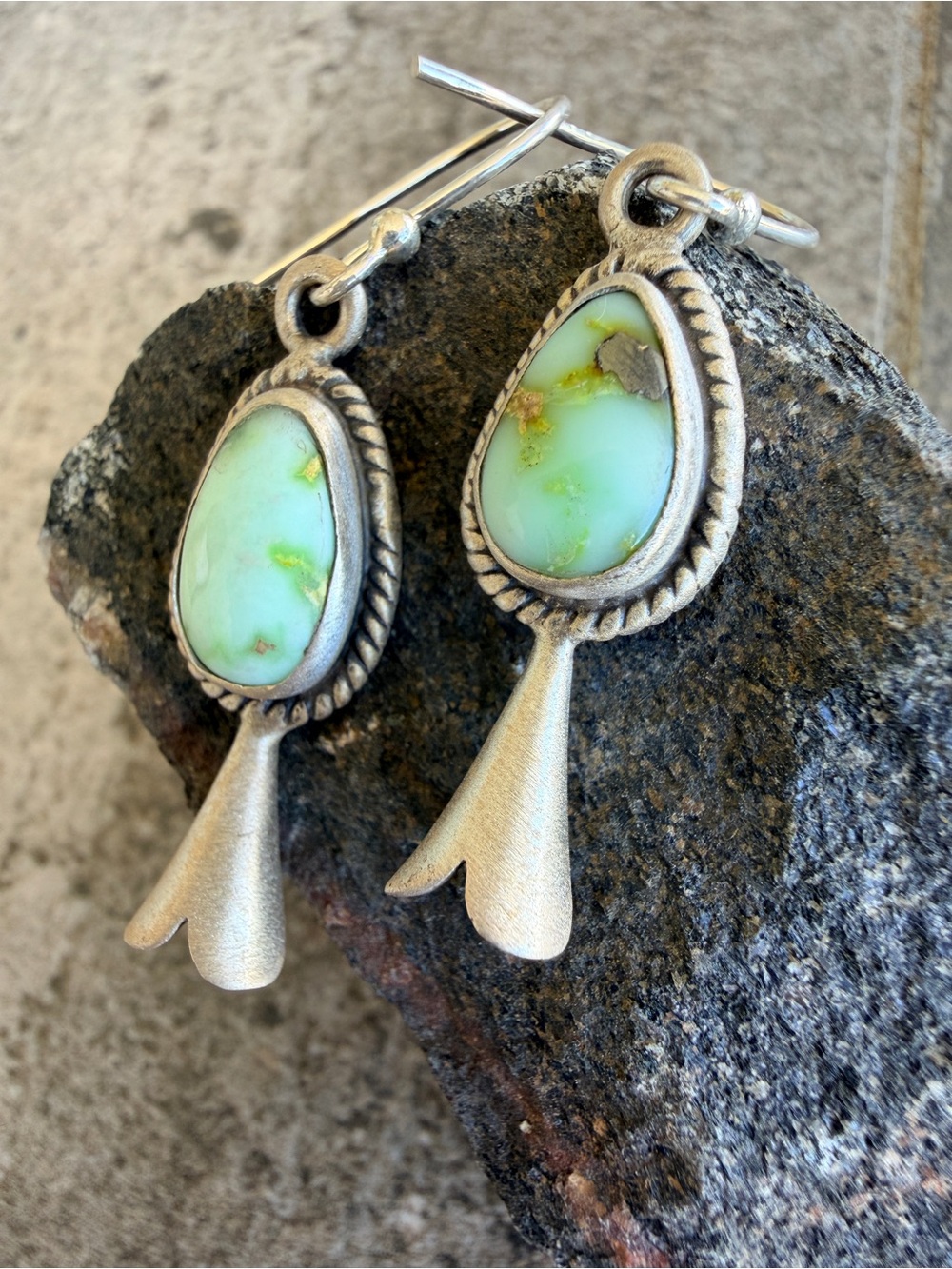 Palamino Turquoise Squash Blossom Dangle Earrings